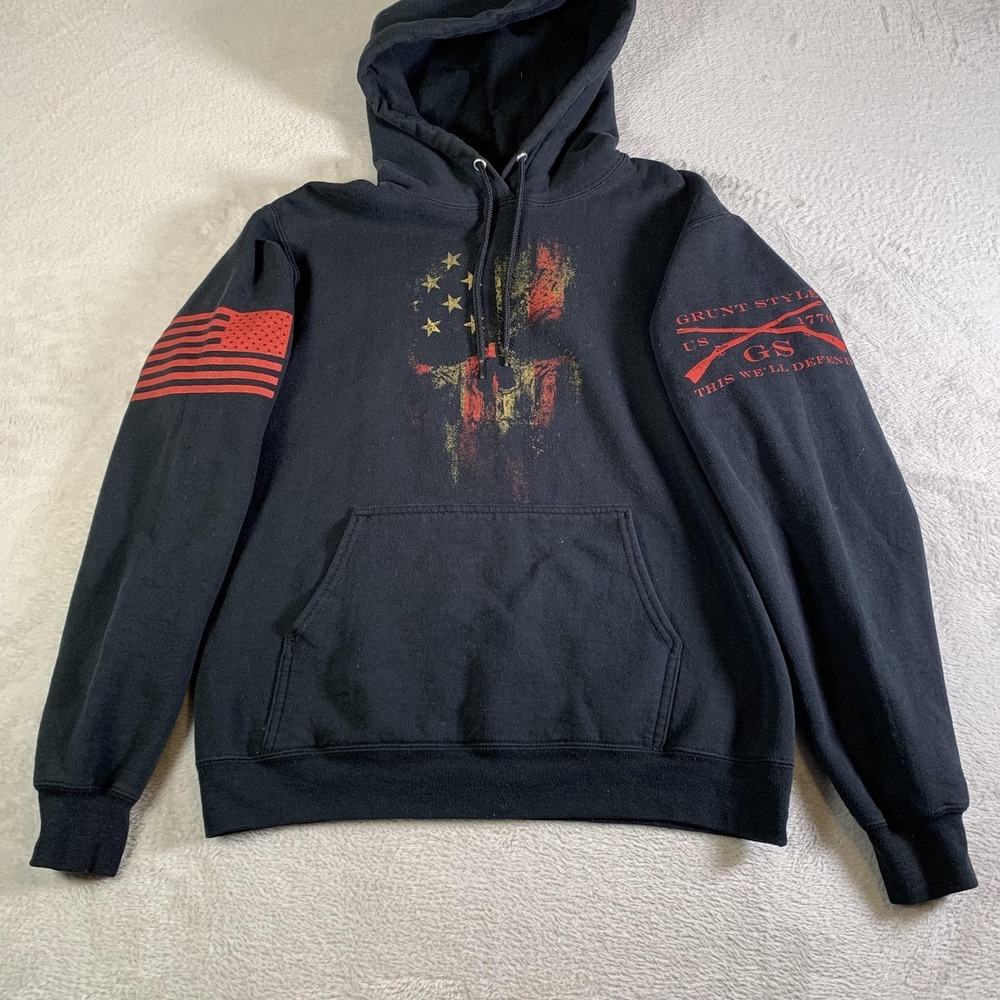 Grunt‎ Style Hoodie Mens Small Black Pullover Fleece Betsy Ross Flag Graphic